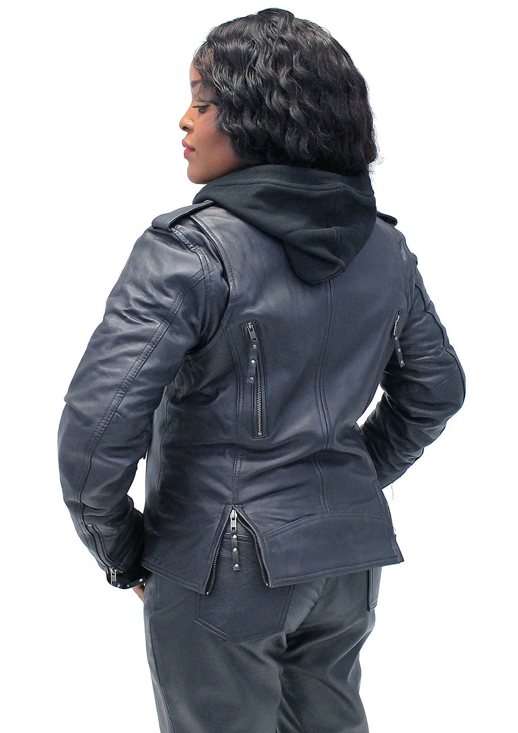 Women's Vented Motorcycle Jacket with Removable Hoodie #L6841HK