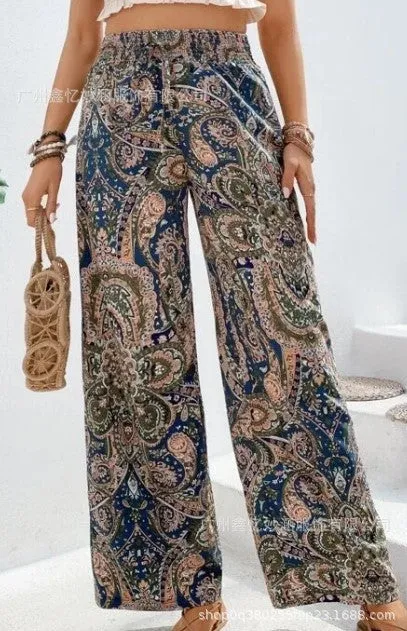 xiangtuibao In Stock HOTan and NEWn  Popular New Bohemian Paisley Printed Wide-Leg Pants Women's Pants