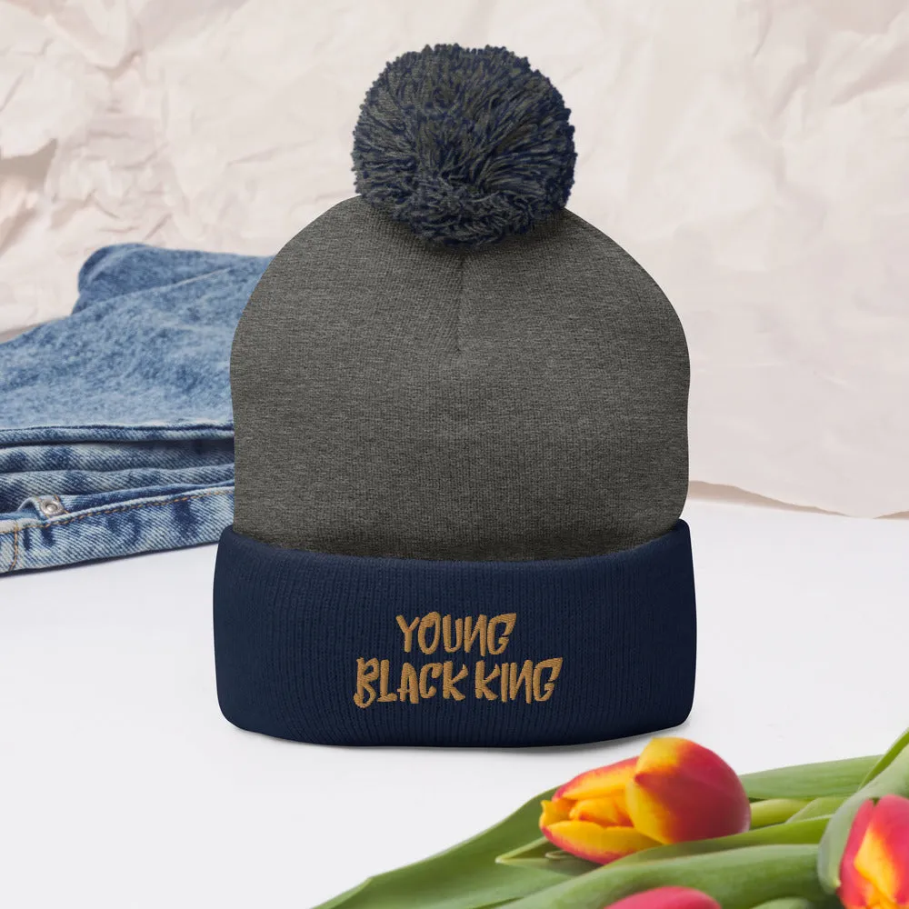 Young Black King- Gold Pom Pom Knit Cap