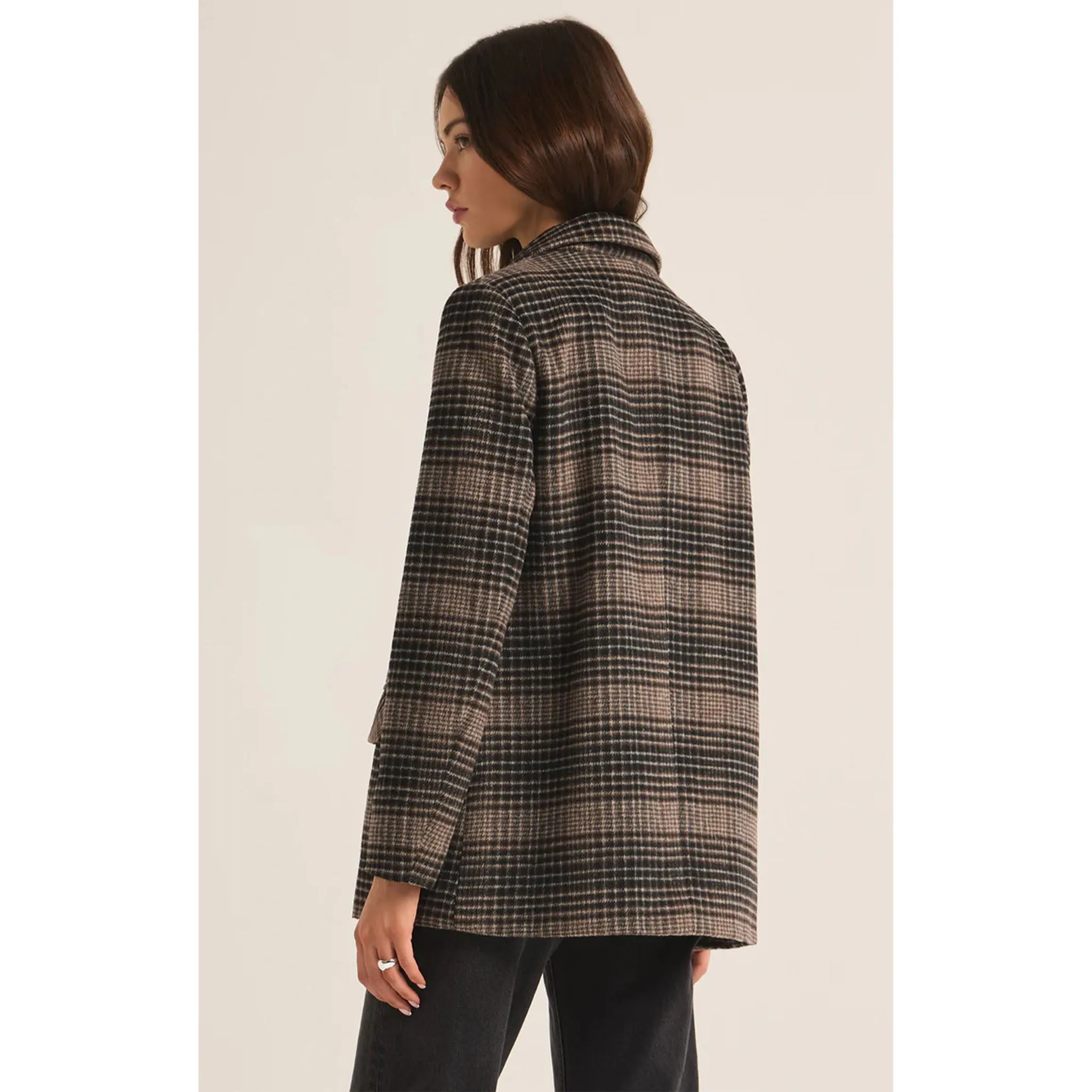 Z Supply Kingston Relaxed Plaid Blazer in Latte